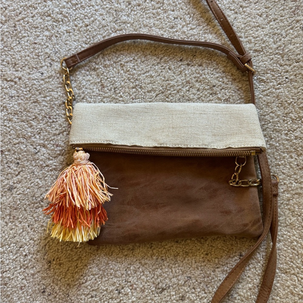 Deux Lux Brown and Cream Women's Bag Crossbody with Tassel